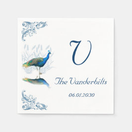 Guardanapo De Papel Jardim Pavão em Casamento Azul e Branco
