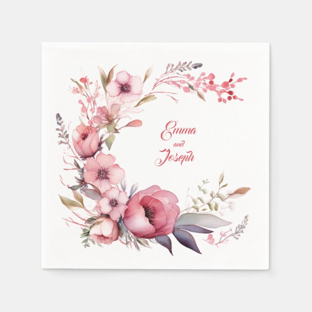 Guardanapo De Papel Jardim rosa: Casamento Personalizado Napkins (Frente)