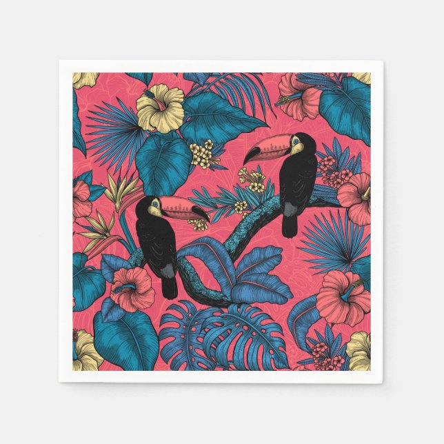 Guardanapo De Papel Jardim tucano em vermelho e azul (Frente)