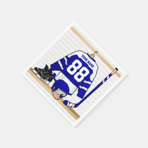 Guardanapo De Papel Jérsei azul e branco personalizado do hóquei em