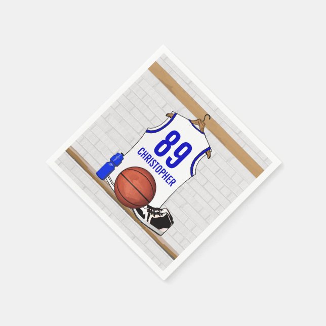 Guardanapo De Papel Jérsei de Basquete Branco e Azul Personalizado (Canto)