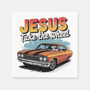 Guardanapo De Papel Jesus Assume o Volante Carro Musculoso Vintage
