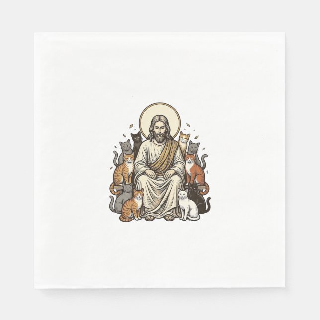 Guardanapo De Papel Jesus e Gatos Vintage (Frente)