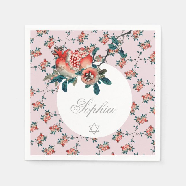 Guardanapo De Papel Jewish Baby Girl Naming Sweet Pink Pomegranate (Frente)
