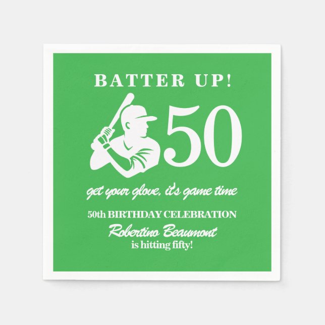 Guardanapo De Papel Jogador de Beisebol Moderno Aniversário de 50 anos (Frente)