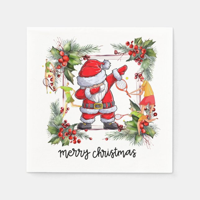 Guardanapo De Papel Jogador de tênis atrás do Papai Noel no Natal (Frente)