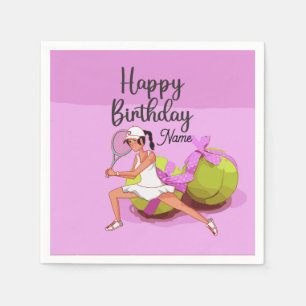Guardanapo De Papel Jogadora de tênis, rosa, feliz aniversário