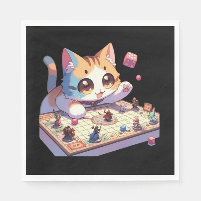 Guardanapo De Papel Jogo de Tabuleiro Gato Jogando Dados (Frente)