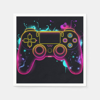 Guardanapo De Papel Jogo de Vídeo Nível Superior Jogador Neon Birthday