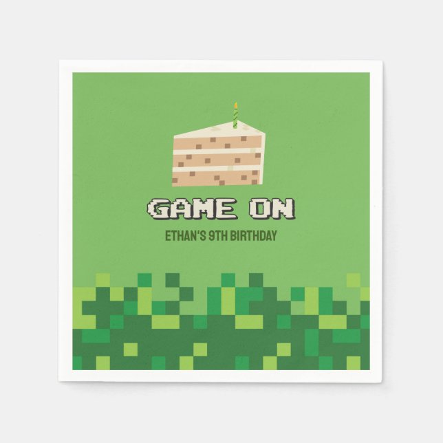 Guardanapo De Papel Jogo Pixelado No Convite De Aniversário de criança (Frente)