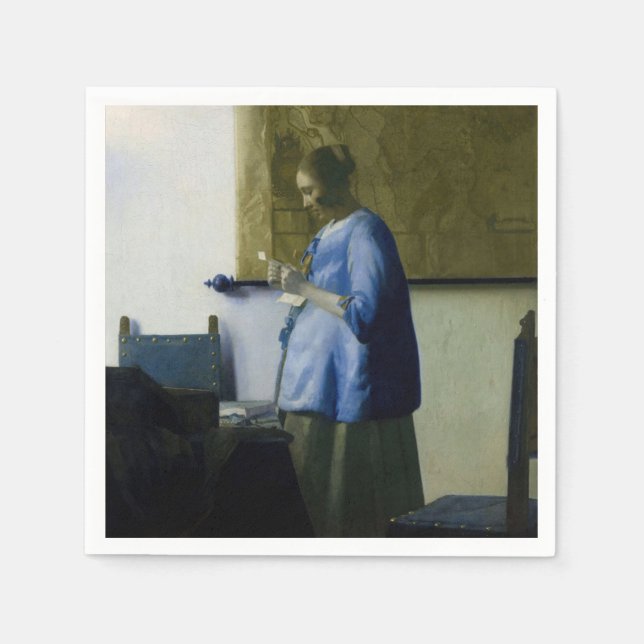 Guardanapo De Papel Johannes Vermeer - Mulher a azul lendo uma letra (Frente)