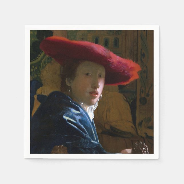 Guardanapo De Papel Johannes Vermeer - Rapariga com Chapéu Vermelho (Frente)