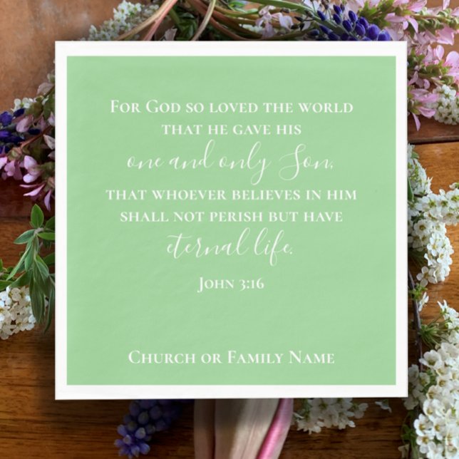 Guardanapo De Papel John 3:16 | Páscoa Cristã Mint Green (John 3:16 Christian scripture Easter napkin. Modern elegant custom script personalized pastel green)