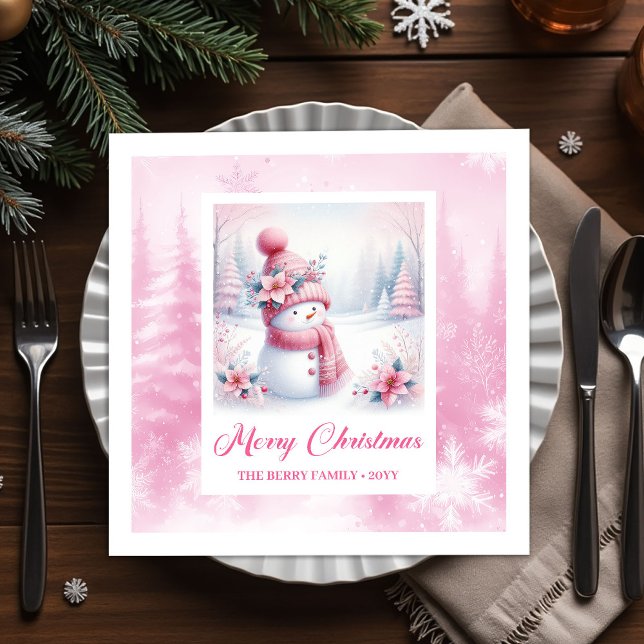 Guardanapo De Papel Jolly Pink Snowman Christmas Scene Napkins Kids   (Jolly Pink Snowman Christmas Scene Napkins Kids Holiday)