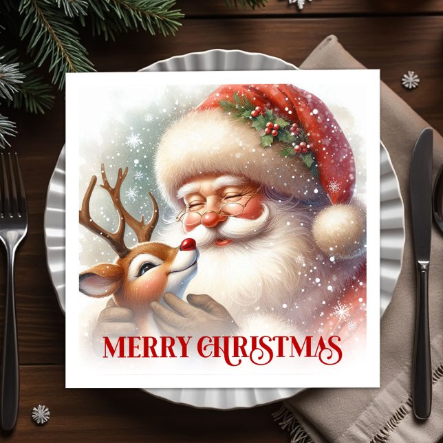 Guardanapo De Papel Jolly Santa Rudolph Holiday Party Napkins (Jolly Santa Rudolph Holiday Party Napkins)