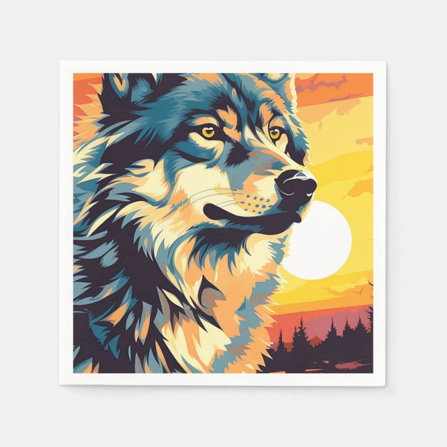 Guardanapo De Papel Jornada Impressionista de Lobo Majestoso (Frente)