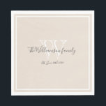 Guardanapo De Papel Jornal Gift Monograma Nome do Script Rustic Paper<br><div class="desc">Os Newlyweds Deram Nome Do Script Monograma Para O Papel Russo Napkins. Tamanho padrão do almoço disponível apenas. Design de monograma branco personalizado com a noiva e o sobrenome do noivo mais recentes e data estabelecida impressa em caracteres de cinza carvões em fundo creme rico. Um presente único para recém-casados....</div>
