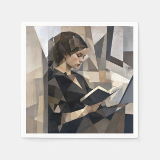 Guardanapo De Papel Jovem Mulher Lendo um Livro Estilo Picasso