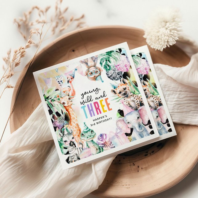 Guardanapo De Papel Jovem Selvagem e Três Animais Safari aniversário d (Criador carregado)