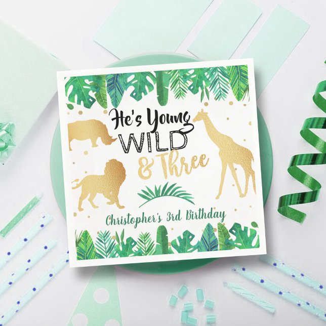 Guardanapo De Papel Jovem Selvagem e Três Rapazes Terceiro Aniversário (Criador carregado)