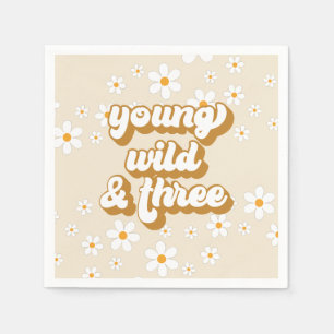 Guardanapo De Papel Jovem Selvagem e Três Retro Daisy aniversário de 3