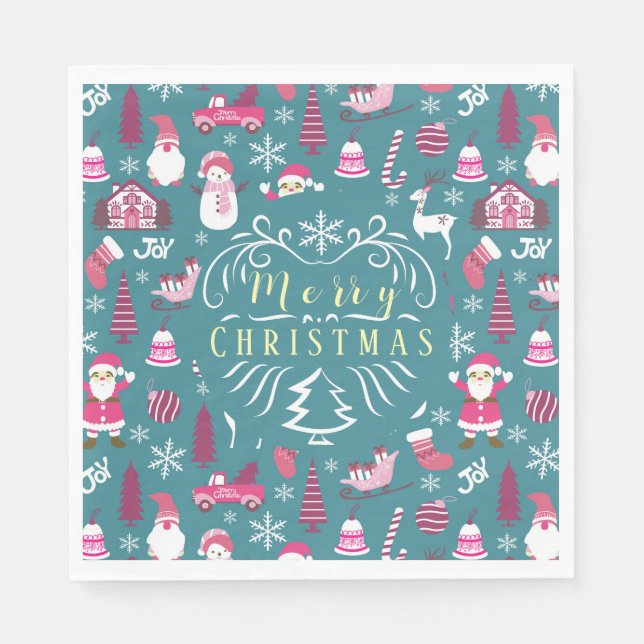 Guardanapo De Papel Joy Christmas Turquoise (Frente)