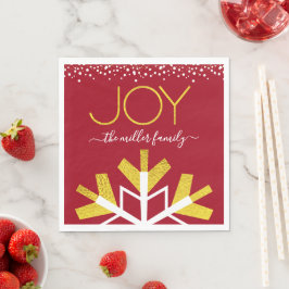 Guardanapo De Papel Joy Dourado Tipografia Red Modern Holiday Floco de