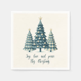 Guardanapo De Papel Joy, Love and Peace Blue Checkered Christmas Tres