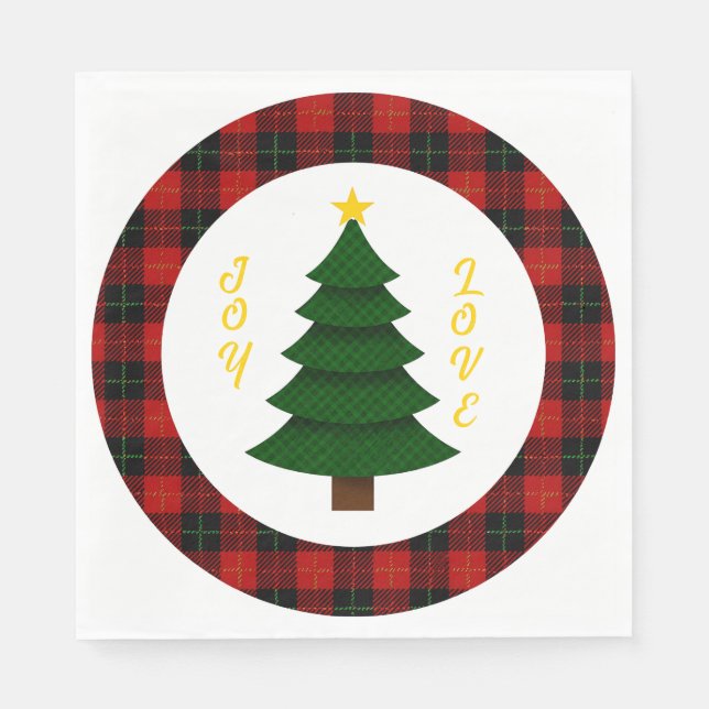 Guardanapo De Papel Joy-Love-Custom Plaid Christmas Tree (Frente)