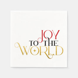 Guardanapo De Papel Joy To World Red Dourado Black Script Typografia