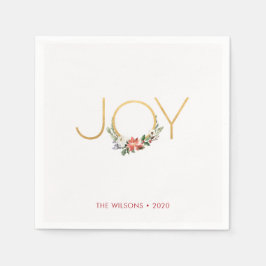 Guardanapo De Papel Joy Watercolor Floral com Dourado | Natal