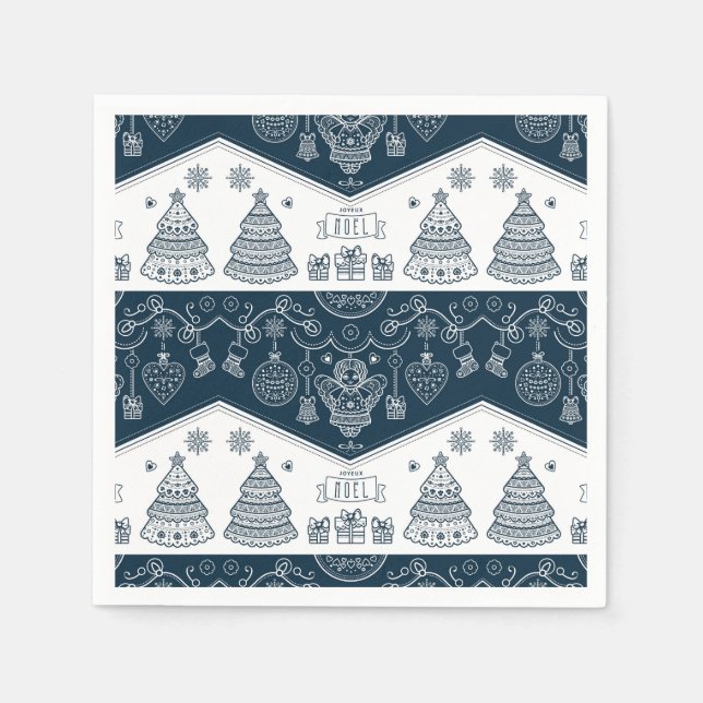 Guardanapo De Papel Joyeux Noel Arte popular francesa Anjo branco azul (Frente)
