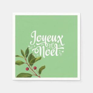 Guardanapo De Papel Joyeux Noel Francês Feliz Natal Vermelho e Verde