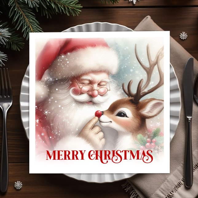 Guardanapo De Papel Joyful Santa Claus Rudolph Holiday Party Dinner  (Joyful Santa Claus Rudolph Holiday Party Dinner Napkins

)