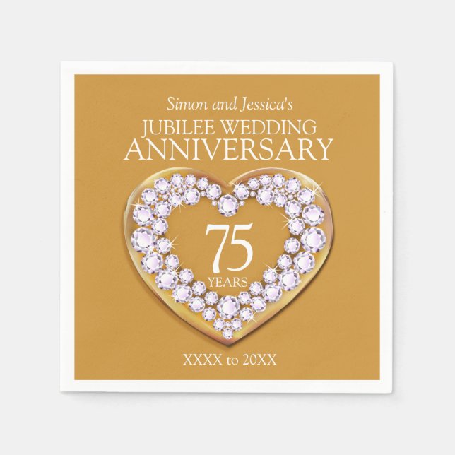 Guardanapo De Papel Jubilee 75º aniversário do casamento Nome personal (Frente)