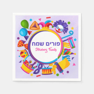Guardanapo De Papel Judeu Purim Sameach Purple Clowe Hamantash