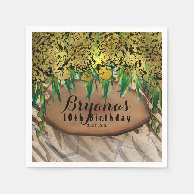 Guardanapo De Papel JUNGLE PARTITY Dourado Glam Animal Print Aniversár (Frente)
