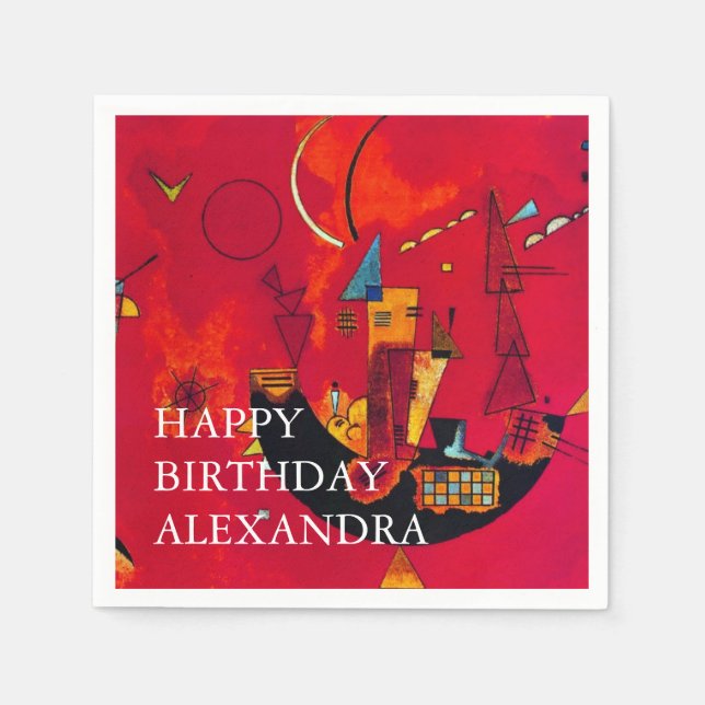 Guardanapo De Papel Kandinsky Mit Gegen Red Abstrato Feliz Aniversário (Frente)