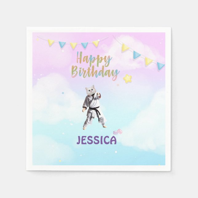 Guardanapo De Papel Karate Cat Festa de aniversário Festa Taekwondo (Frente)