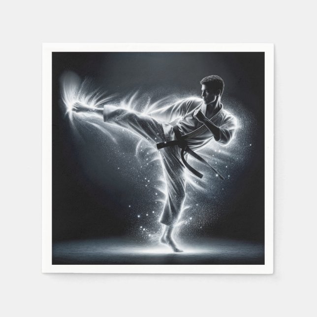 Guardanapo De Papel Karate Man With Neon Energy Light Trails (Frente)