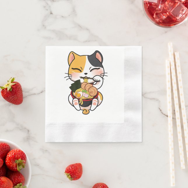 Guardanapo De Papel Kawaii Cat Eating Ramen Japonês Comida Pet Lover (Insitu)