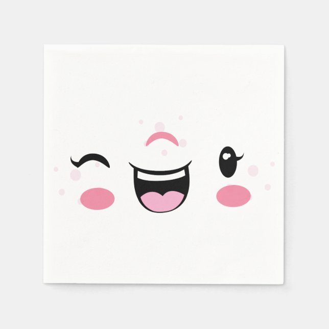 Guardanapo De Papel Kawaii Face Napkins, Um Sorriso Rosa (Frente)