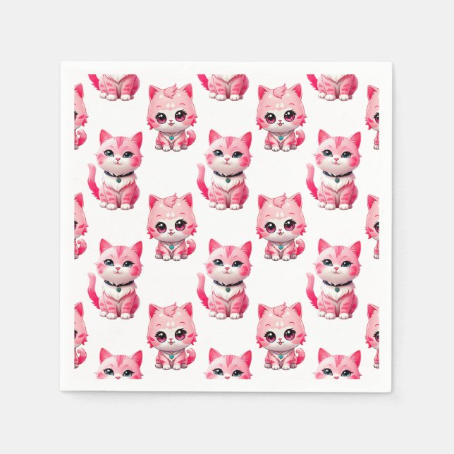 Guardanapo De Papel Kawaii - Gatinhos Rosa Design (Frente)