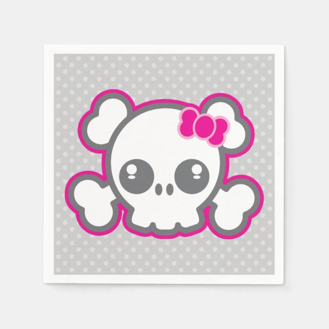 Guardanapo De Papel Kawaii Pink Ribbon Skull Napkins (Frente)