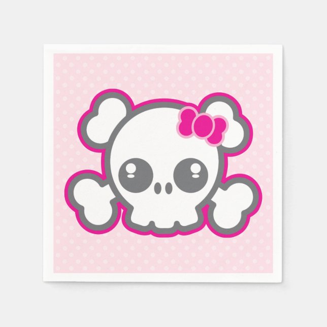 Guardanapo De Papel Kawaii Pink Ribbon Skull Napkins (Frente)
