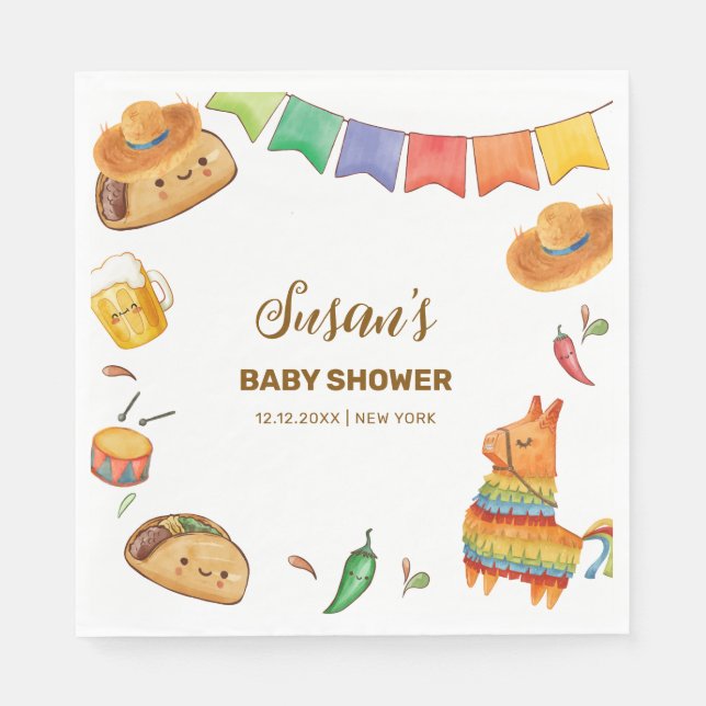 Guardanapo De Papel Kawaii Rustic Fiesta Taco Bout A Chá de fraldas (Frente)