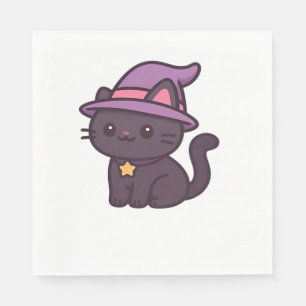 Guardanapo De Papel Kawaii Witch Cat em T-Shirt Clássico com Chapéu Ro