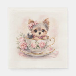 Guardanapo De Papel Kawaii Yorkie Teacup Birthday Napkins