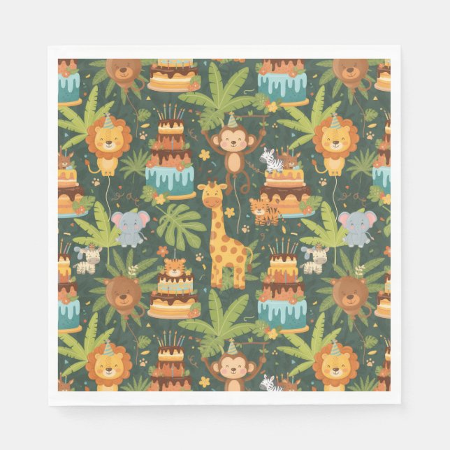 Guardanapo De Papel Kids Birthday Jungle Themed Napkins (Frente)