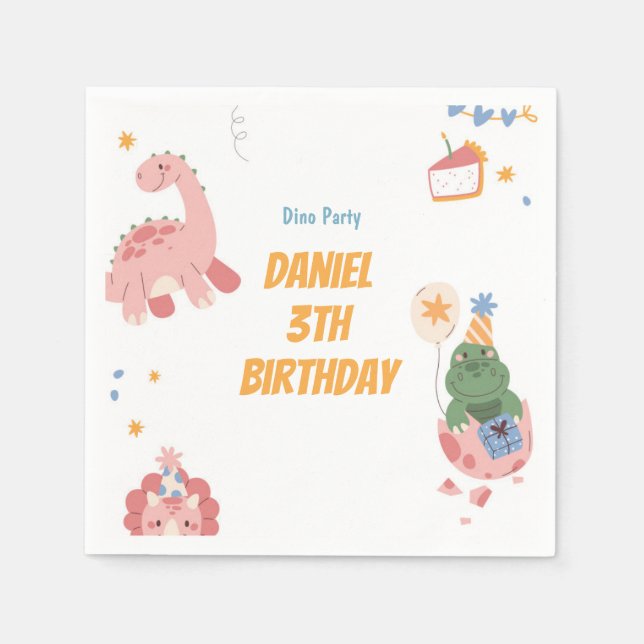 Guardanapo De Papel Kids Dinosaur aniversário de 3 anos (Frente)
